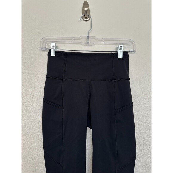 Lululemon Fast Free High Rise Crop Black Running Athleisure Stretch Women's Sz 4 - Picture 3 of 11
